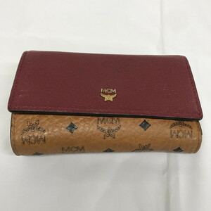 【中古】MCM エムシーエム 三つ折り財布 レザー ワインレッド ブラウン系[jggZ]