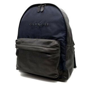 送料無料 美品 COACH コーチ メンズ リュック バックパック キャンパス バックパック ナイロン レザー F71674 ネイビー