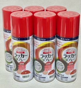 サンデーペイント　アクリルラッカースプレー　300ml　赤　6本セット　アウトレット品