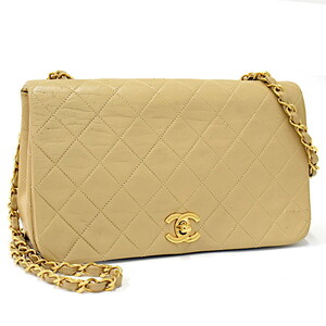 1円 ◎美品 CHANEL シャネル チェーンショルダーバッグ マトラッセ ココマーク ラムスキン レザー ベージュ◎E.Dslo.oR-15