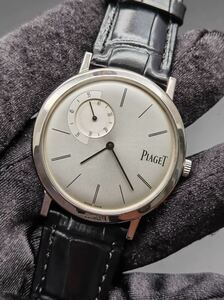 中古 ピアジェ PIAGET アルティプラノ P10522 シルバー文字盤 3針 スモールセコンド K18 WG 750 裏スケルトン 極薄 メンズ 手巻き 腕時計