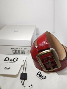 1円スタート【訳あり】DOLCE&GABBANA　ドルチェ&ガッバーナ　レザー　ベルト　レッド系　