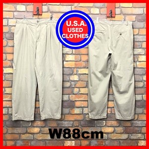 BP3-259★W88センチ位★USA買付商品★ベージュカラー【PB BASICS】2タック チノトラウザーズ【W34 メンズ L】USA古着 ワーク アウトドア