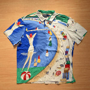 メンズL 180㎝ 美品！レア Polo Ralph Lauren beach shirt ビーチ シャツ 1992 1993 stadium p wing ポロラルフローレン RRL