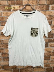 Hurley ハーレー メンズ ヒョウ柄胸ポケット付き 半袖Tシャツ L 白 コットン