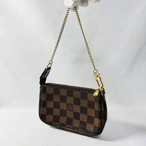 【美品】 Louis Vuitton ルイヴィトン ミニ ポシェット アクセソワール ダミエ エベヌ ハンドバッグ チェーンバッグ レディース