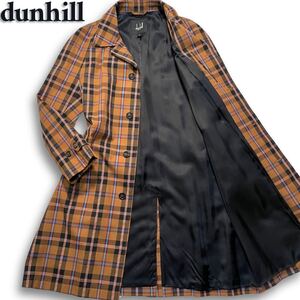 極美品/L相当◎ ダンヒル《至極の逸品》dunhill 現行タグ◎ カーコート チェスターコート ロング丈 比翼仕立て タータンチェック キャメル