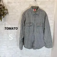 TOMATO【S】ビンテージ総柄シャツ/長袖　グレー系色　レアアイテム　一点物