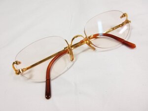 超美品 【カルティエ Cartier】 眼鏡 メガネ めがね アイウェア (メンズ) 度入り ツーポイント ゴールドカラー×ブラウン 135 □3CC1248□