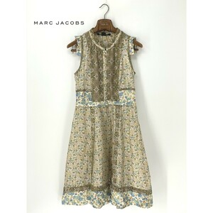 A8655/春夏 MARC JACOBS マークジェイコブス シルク100% ノースリーブ フリル 花柄 ロング ミモレ丈 ワンピースXSマルチカラ― レディース