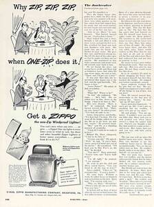 1952年ZIPPO LightersなぜZIP、ZIP ZIPなのか!/ヴィンテージ雑誌広告オリジナル・ポスター