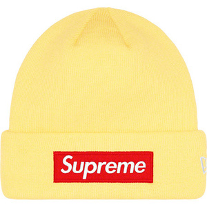 新品 22AW Supreme New Era Box Logo Beanie ニューエラ ボックス ロゴ ビーニー Pale Yellow イエロー 帽子 ニットキャップ