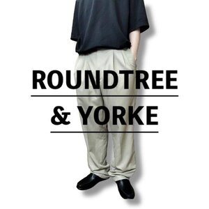 SL1-288★状態良好!!★USA直輸入★正規品★【ROUNDTREE & YORKE】ゴム付き 2タックパンツ スラックス チノパン【W36 92センチ】ベージュ