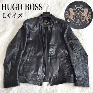 希少 HUGO BOSS ロゴ 羊革 レザージャケット ライダースジャケット 黒 ヒューゴボス