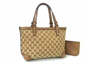 1円 ■美品■ GUCCI グッチ 269878 GG柄 GGキャンバス×レザー ポーチ付き ハンドバッグ トート レディース メンズ ブラウン系 FD2558