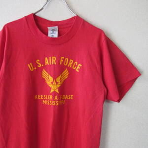 ○良品 80s USA製 フルーツオブルーム◆U.S.AIR FORCE エアフォース Tシャツ 半袖 プリント◆メンズ レッド 14/16サイズ XS相当