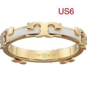 正規　新品　TB037-02 Tory Burch トリーバーチ　セリフT エナメル スタッカブル リング ホワイト　US6 日本サイズ12号