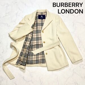 1円〜 【アンゴラ65%】 BURBERRY LONDON チェスターコート ノバチェック ベルト ロゴボタン ウールコート レディース アイボリー 38 M 265