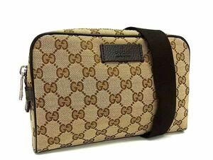 1円 ■極美品■ GUCCI グッチ GGキャンバス×レザー ボディバッグ ウエストポーチ ウエストバッグ メンズ レディース ブラウン系 FD2613