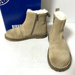 【美品/BOX付】BIRKENSTOCK ビルケンシュトック　メルローズ　ショートブーツ ムートンブーツ ボア　サイドジップ 36 23cm ベージュ　＊Z