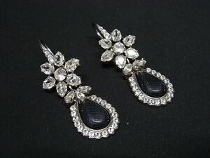 1円 ■美品■ PRADA プラダ ラインストーン ピアス アクセサリー レディース シルバー系×ブラック系 AZ3138