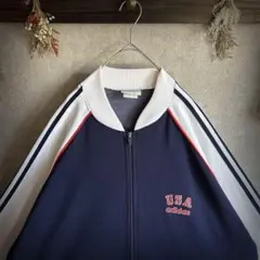 【希少】adidas トラックジャケット 紺×白 USA レトロデザイン