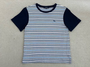(J05695) バーバリーロンドン BURBERRY LONDON コットン マルチボーダーデザイン半袖Tシャツ ボーイズ 140A ネイビー×ブルー系