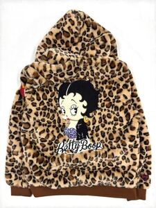 Betty Boop x Low Blow Knuckle ベティ ローブローナックル コラボ 刺繍 フェイクファー ボアパーカー アウター 533872 レオパード Mサイズ