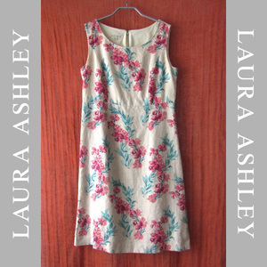 美品　LAURA ASHLEY／ローラアシュレイ★　花柄　ノースリーブ　リネンワンピース