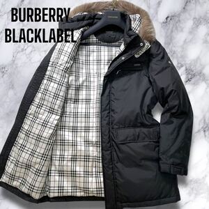 極美品!!!希少XL!!! バーバリーブラックレーベル ダウンコート フォックスファー 2way ホースロゴ ノバチェック 黒 BURBERRY BLACKLABEL