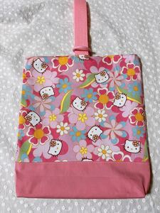 新品未使用 ハンドメイド キティちゃん シューズケース 上履き入れ シューズバッグ ピンク 花柄 入園入学準備 サンリオ