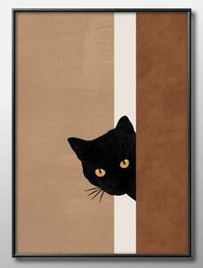 9984■送料無料!!アートポスター　絵画　A3サイズ『猫　黒猫　CAT』イラスト　北欧　マット紙
