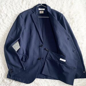 1円〜【極美品】UNITED ARROWS ユナイテッドアローズ TORAY テーラードジャケット アンコン 春夏 シアサッカー 洗える ネイビー L 袋付き