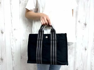 極美品 HERMES エルメス フールトゥPM ハンドバッグ トートバッグ キャンバス 黒×グレー 75744