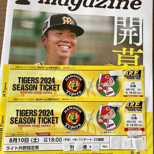 【通路側ペア・完売・盆休み】8/10　京セラドーム　阪神タイガース対広島東洋カープ　ライト外野指定席ペア