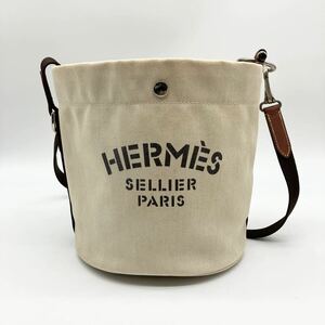 希少 美品 HERMES エルメス サックドパンサージュ トワルシェブロン バケツ型 ショルダーバッグ キャンバス ロゴプリント