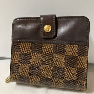 【美品】 LOUIS VUITTON ルイヴィトン コンパクトジップ 二つ折り 財布 ダミエ レザー シリアルあり N61668