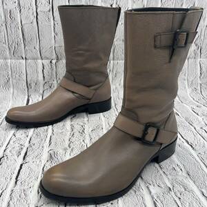 【未使用】BURBERRY BLACK LABEL バーバリーブラックレーベル エンジニアブーツ 本革 レザー ブラウン 1EE メンズ 25〜26㎝相当