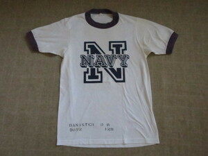 USA製 ビンテージ ７０S US NAVY ステンシル コットン ミリタリー プリント Tシャツ VINTAGE 単色 チャンピオン バインダーネック ８０S