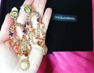 箱付 美品 dolce & gabbana ビジュー マルチカラー ラインストーン ラッキーチャーム 蝶 バタフライコインイヤリング ドルチェ&ガッバーナ