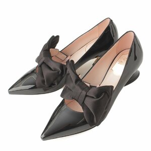 【ロジェヴィヴィエ】Roger Vivier　 Courbette リボン パテントレザー パンプス ブラック 36 未使用【中古】193650