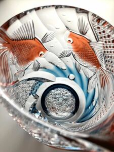 江戸切子　但野英芳作　『一対の金魚』　片口徳利　宙吹き　2色被せ　伝統工芸　ガラス工芸　クリスタルガラス
