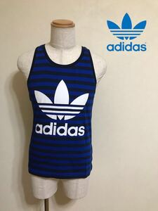 【新品】 adidas originals STRIPED TANK アディダス オリジナルス ボーダー トレフォイル ビッグロゴ タンクトップ サイズM ネイビー 青