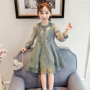 ☆ グレー ☆ 120cm ☆ 子供 ワンピース レース 春夏秋 kdress6059 ワンピース こども 女の子 長袖 ミニワンピース レース 裾フリル