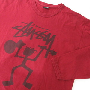 ★オールド★00s★ ステューシー STUSSY 長袖 Tシャツ ロンT クルーネック プリント シャドーマン メキシコ製 赤 レッド Lサイズ メンズ