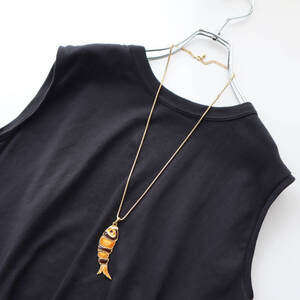 AG29 Retro BIG Fish Motif Pendant Necklace フィッシュ ゴールドカラー レトロ ペンダント ネックレス ティラチェーン