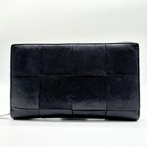 人気カラー／黒×緑　BOTTEGA VENETA ボッテガヴェネタ 長財布 カセット イントレチャート ラウンドジップ ラウンドファスナー マキシ