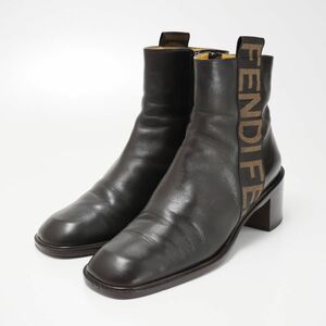 GQ0310▽伊製 FENDI フェンディ ダブルF FFロゴ ズッカ柄 39.5(26cm相当) サイドファスナー セミスクエアトゥ レザー ショートブーツ 靴