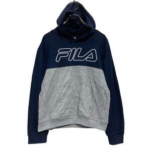 FILA プリントスウェット パーカー キッズ L 160程 グレー ネイビー フィラ スポーツ プルオーバー 古着卸 アメリカ仕入 a701-6653