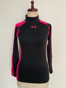 アンダーアーマー コンプレッションシャツ UNDER ARMOUR コールドギア　 インナーシャツ　レディース　MD 黒×ピンク